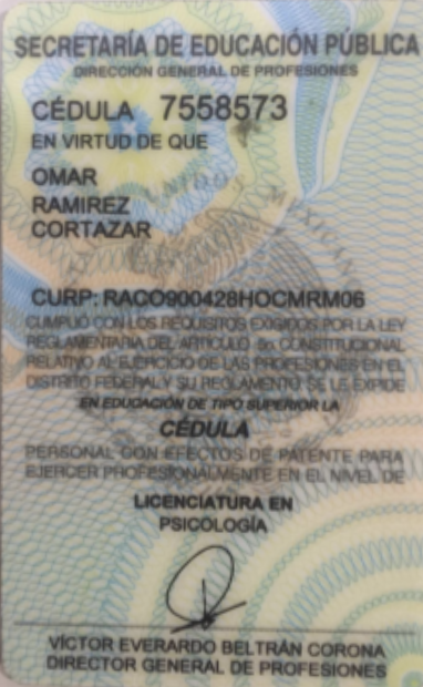 C&eacute;dula reverso